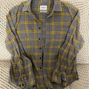 Grey And Yellow Plaid Flannel Shirt